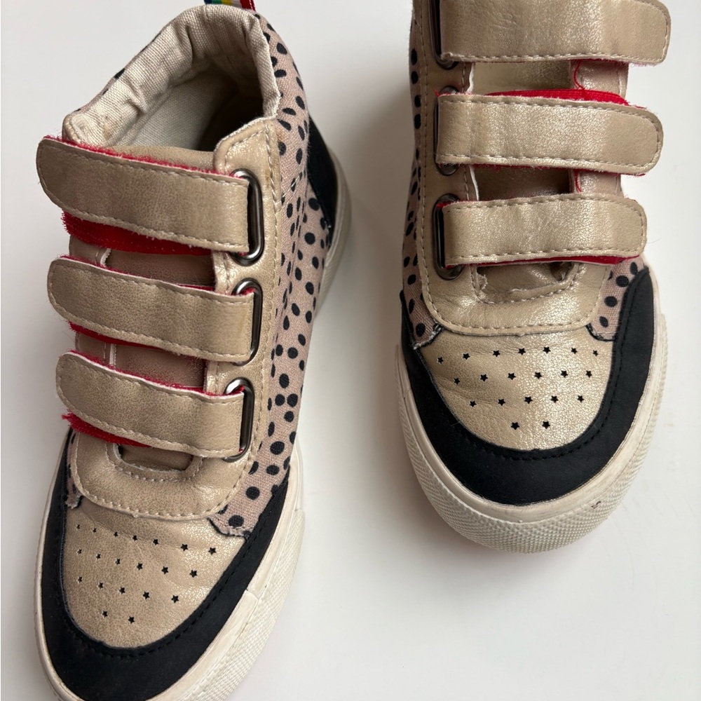 Joules Cream and Black Velcro Sneakers with Retro Design